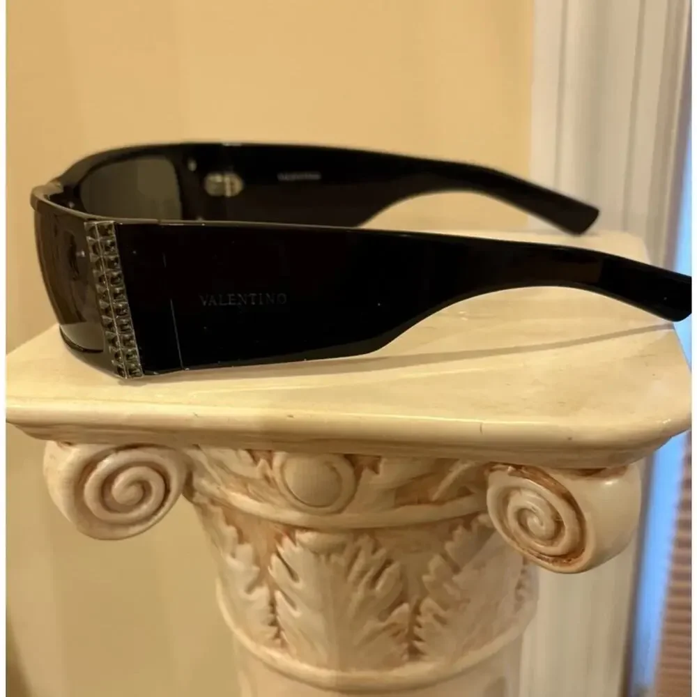 Vintage Valentino black sunglasses with gray Swarovski crystals Y2K